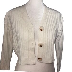 Cream‎ Ribbed Button-Up Cropped Cardigan Sweater – Size 11